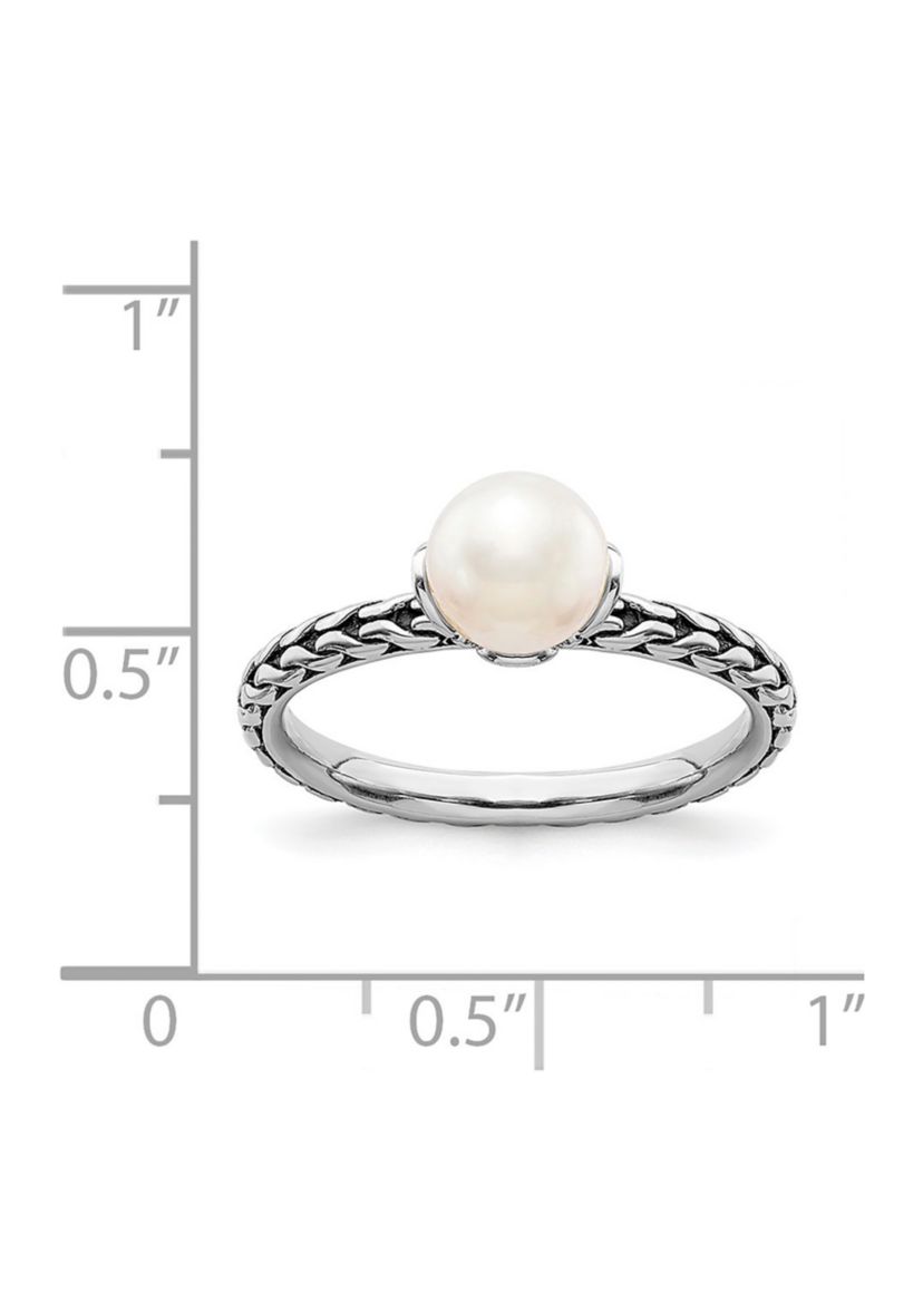 Sterling Silver Stackable Expressions 7.0-7.5mm White Freshwater Cultured Pearl Ring