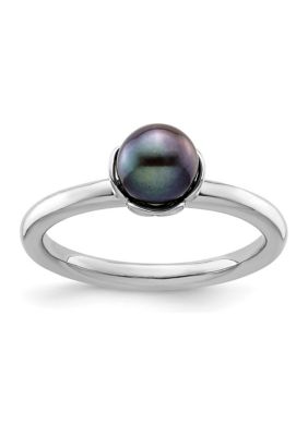 Belk & Co Sterling Silver Stackable Expressions Polished Black Freshwater Cultured Pearl Ring, White, 7