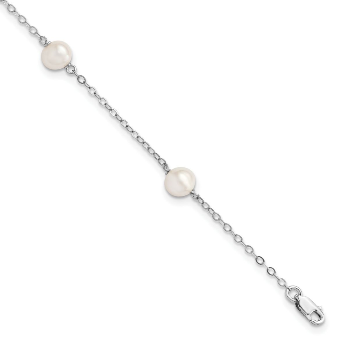 Sterling Silver Rhodium-plated 5-6mm Freshwater Cultured Pearl Bracelet