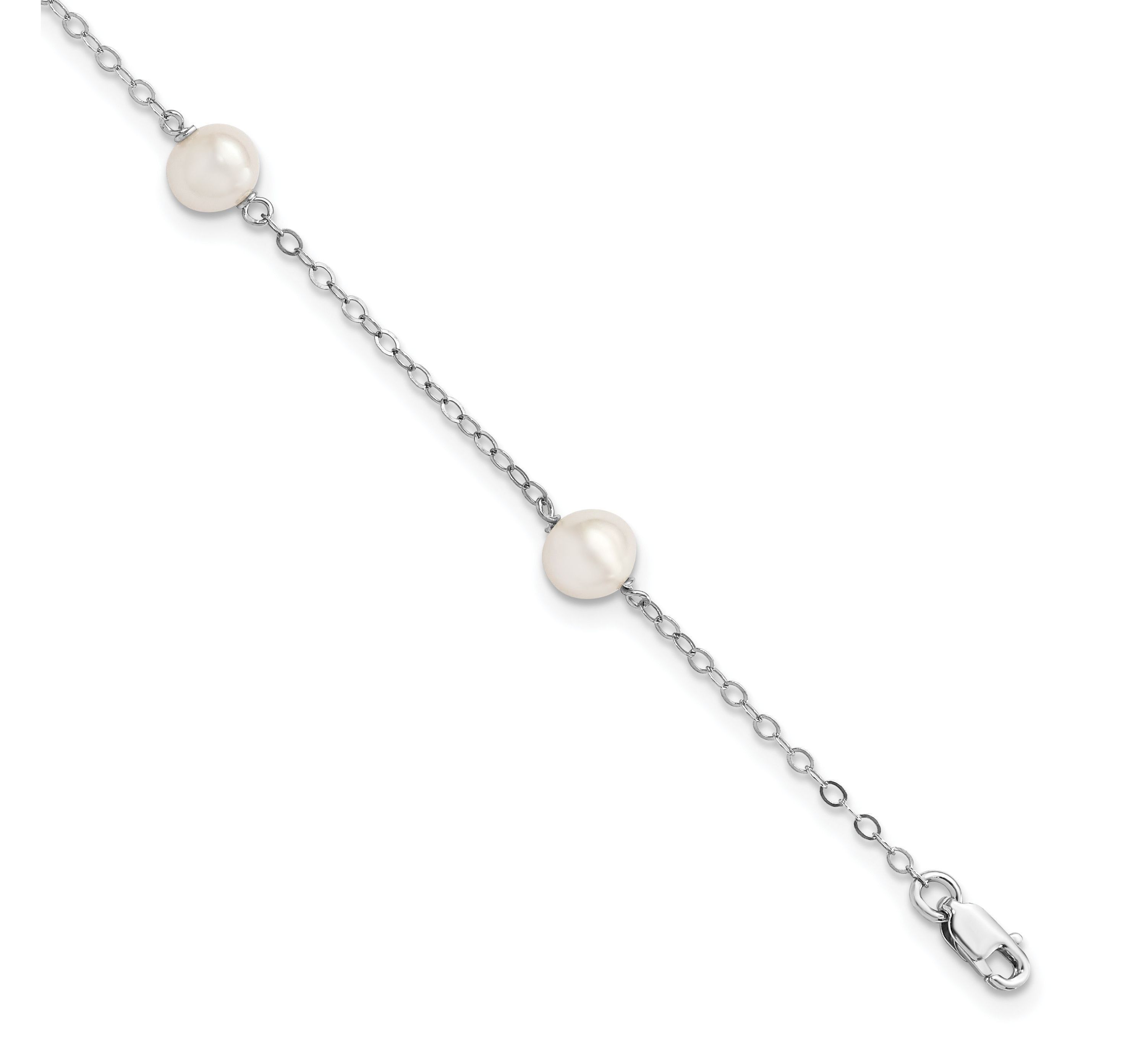 Sterling Silver Rhodium-plated 5-6mm Freshwater Cultured Pearl Bracelet