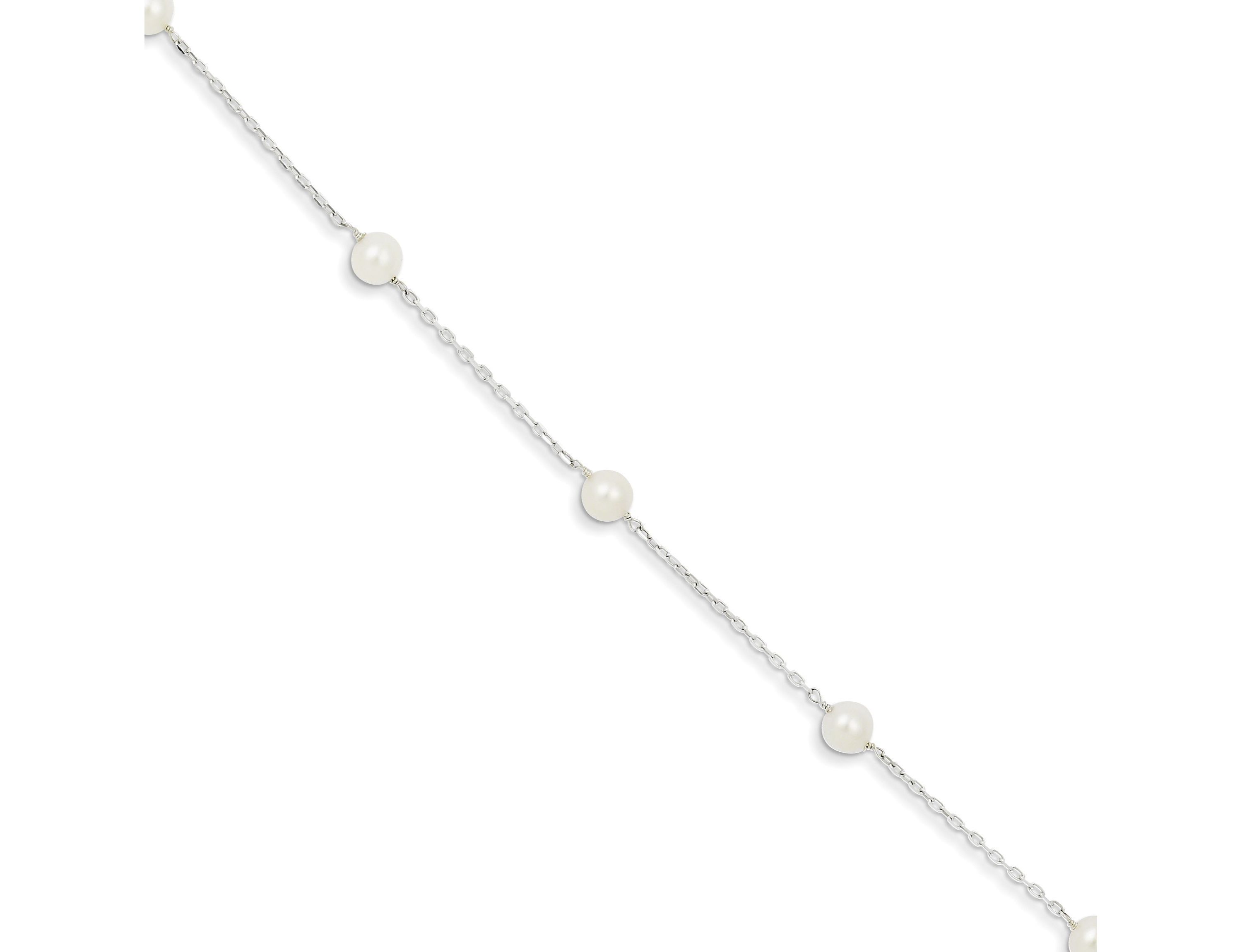 Sterling Silver Rhodium-plated 5-6mm Freshwater Cultured Pearl Bracelet