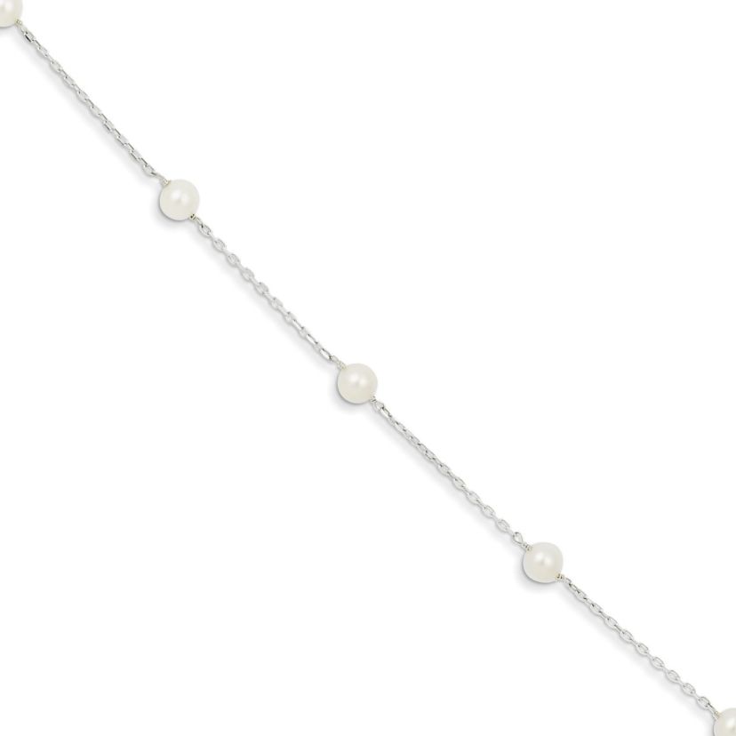 Sterling Silver Rhodium-plated 5-6mm Freshwater Cultured Pearl Bracelet