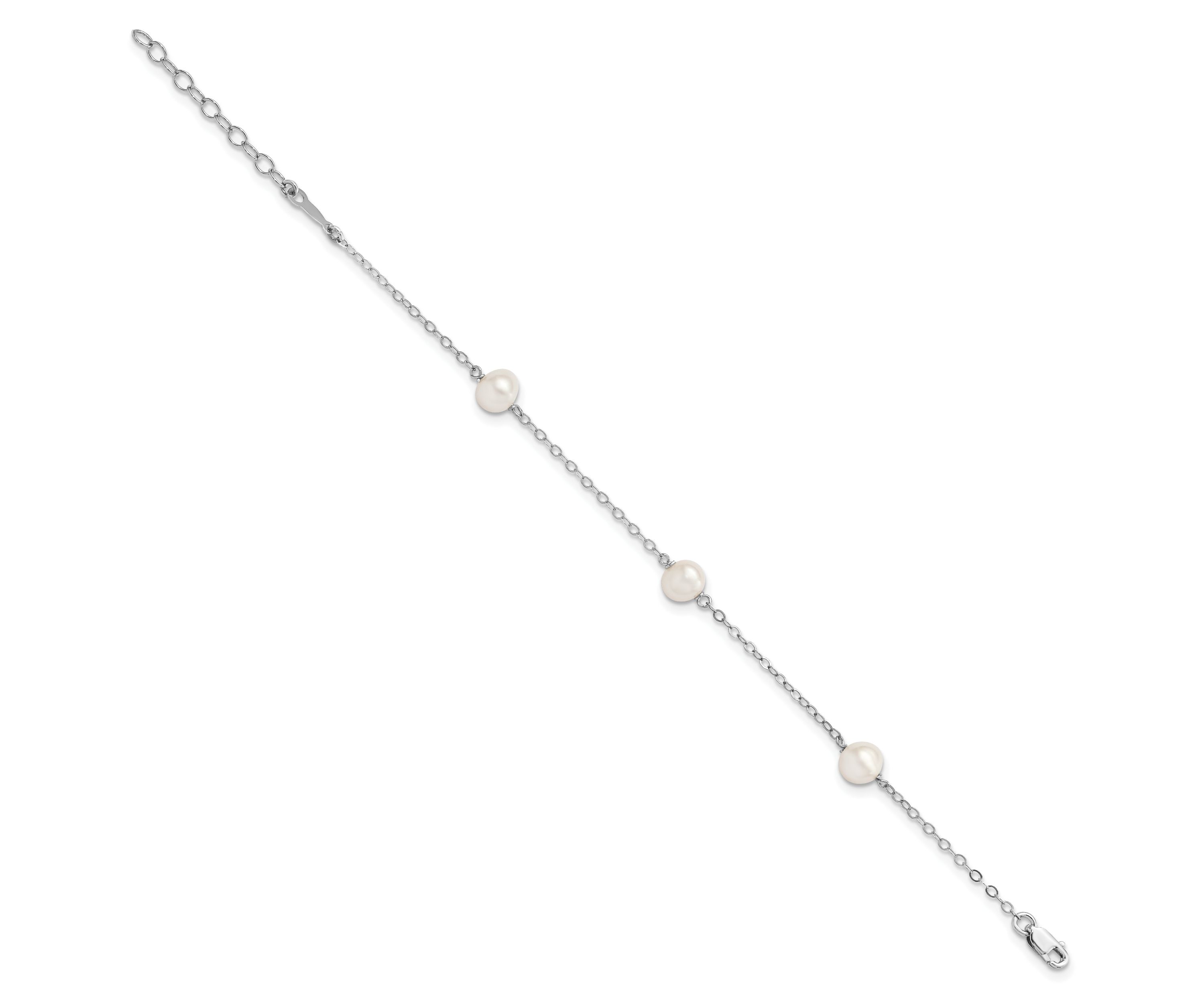 Sterling Silver Rhodium-plated 5-6mm Freshwater Cultured Pearl Bracelet