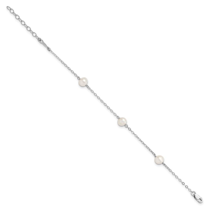 Sterling Silver Rhodium-plated 5-6mm Freshwater Cultured Pearl Bracelet