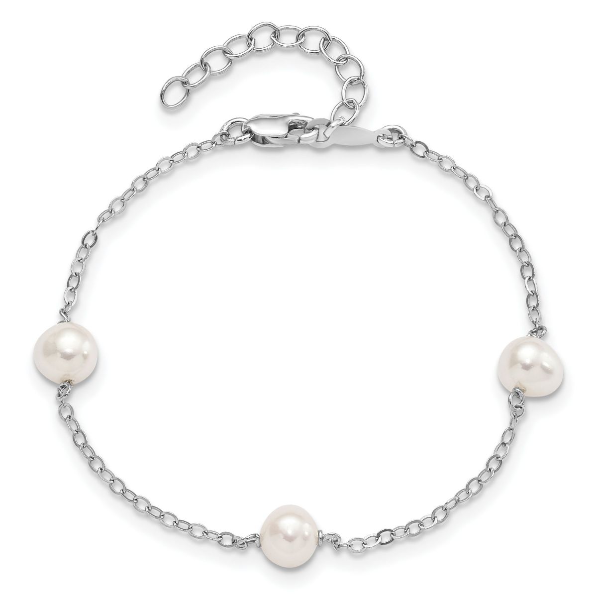 Sterling Silver Rhodium-plated 5-6mm Freshwater Cultured Pearl Bracelet