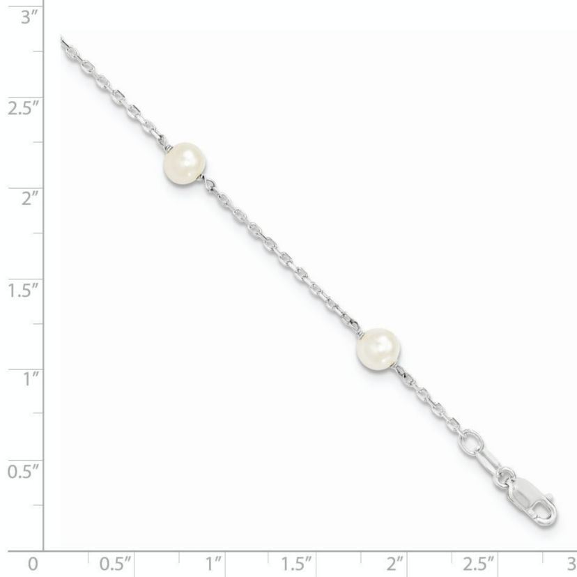 Sterling Silver Rhodium-plated 5-6mm Freshwater Cultured Pearl Bracelet