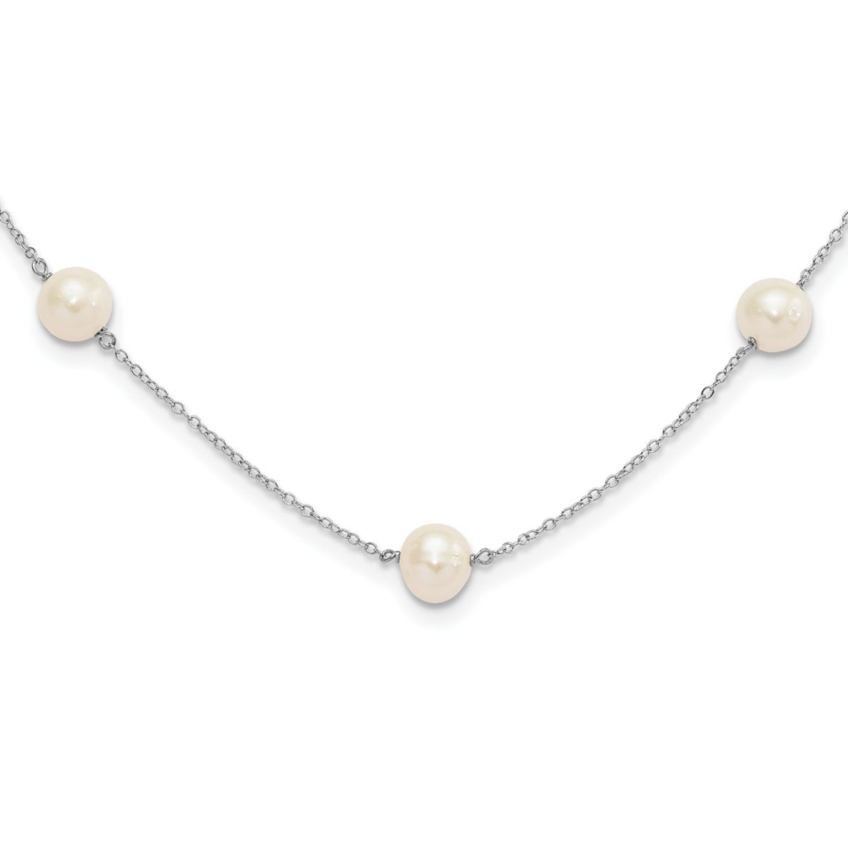 Sterling Silver Rhodium-plated 7-8mm Freshwater Cultured 9 Station Pearl Necklace