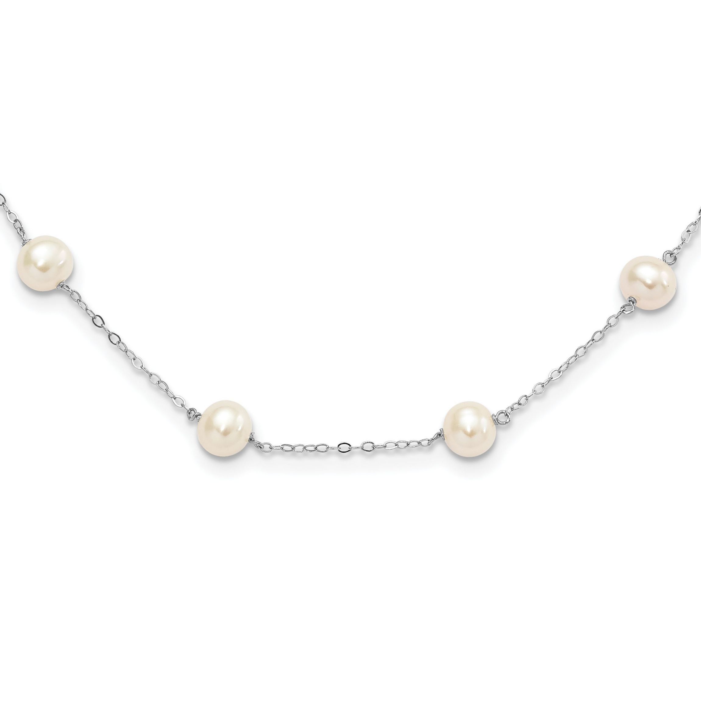 Sterling Silver Rhodium-plated 6-7mm Freshwater Cultured Pearl Necklace