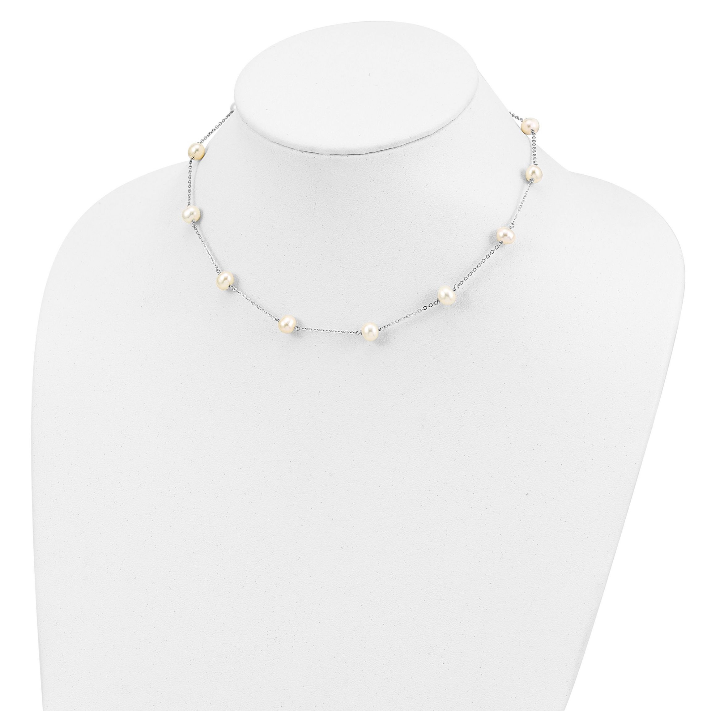 Sterling Silver Rhodium-plated 6-7mm Freshwater Cultured Pearl Necklace