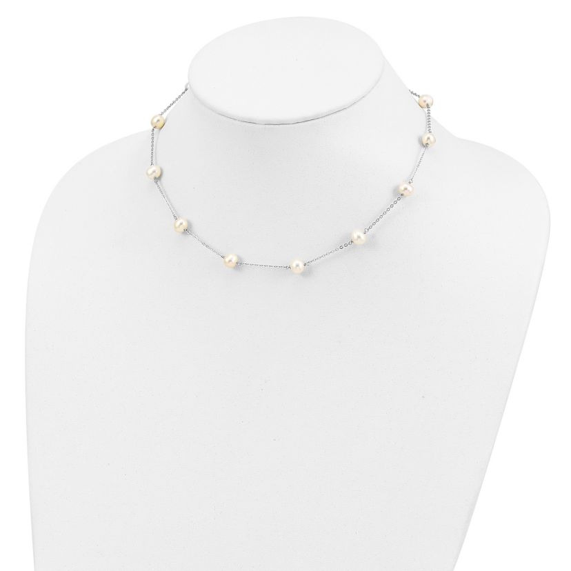 Sterling Silver Rhodium-plated 6-7mm Freshwater Cultured Pearl Necklace