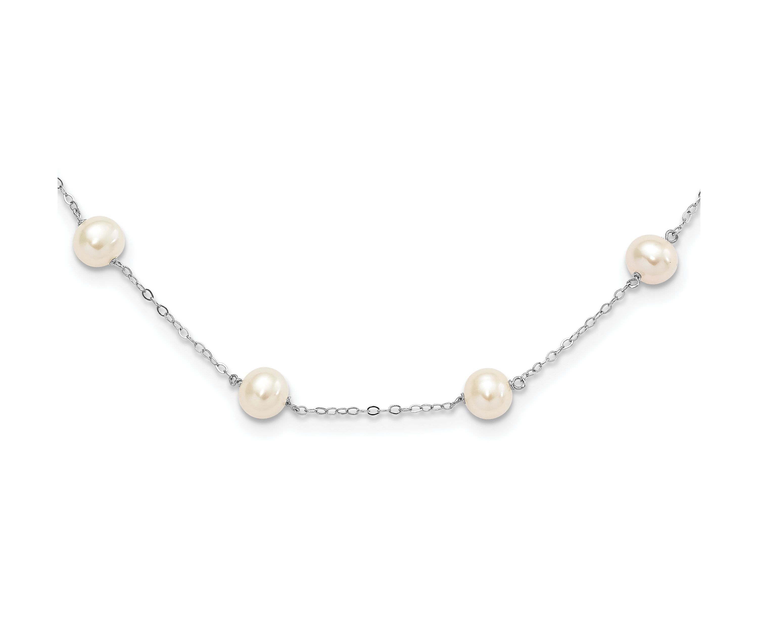 Sterling Silver Rhodium-plated 6-7mm Freshwater Cultured Pearl Necklace