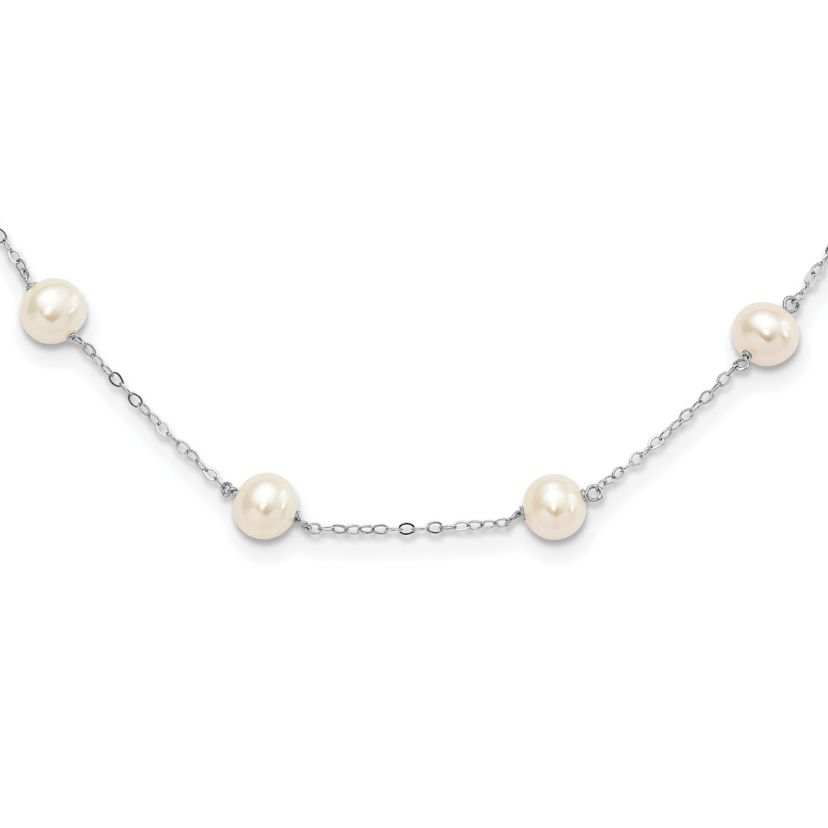 Sterling Silver Rhodium-plated 6-7mm Freshwater Cultured Pearl Necklace
