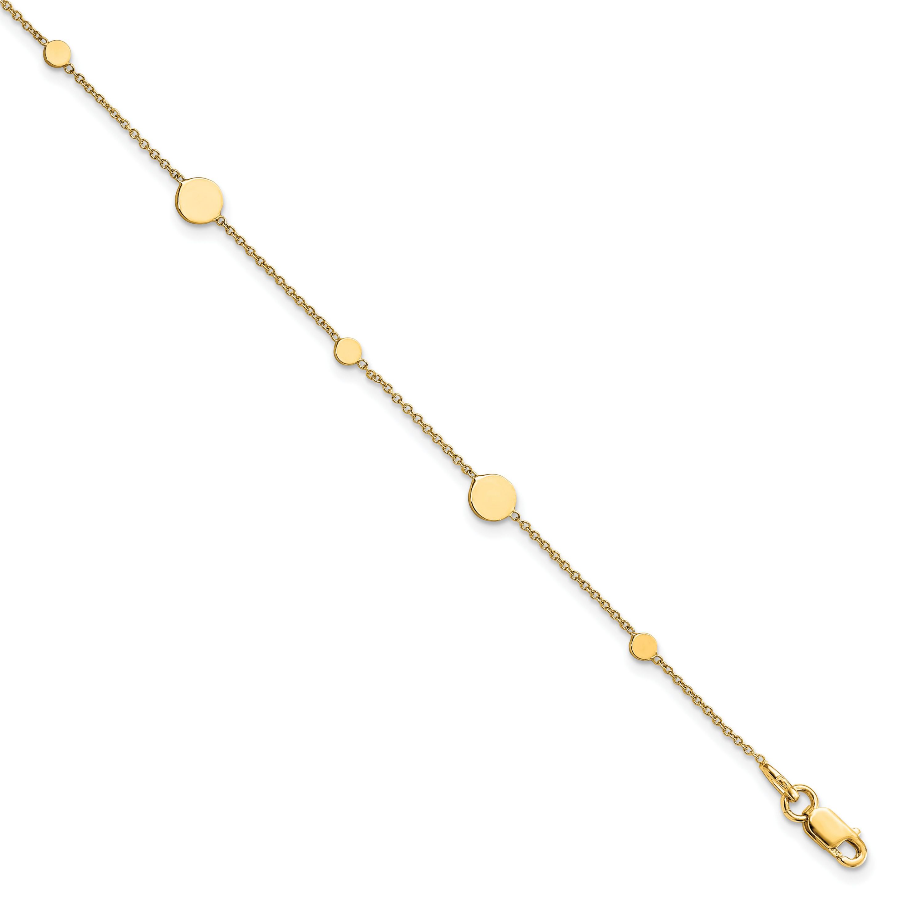 14K Gold Polished Disc with 1-inch Extension Anklet