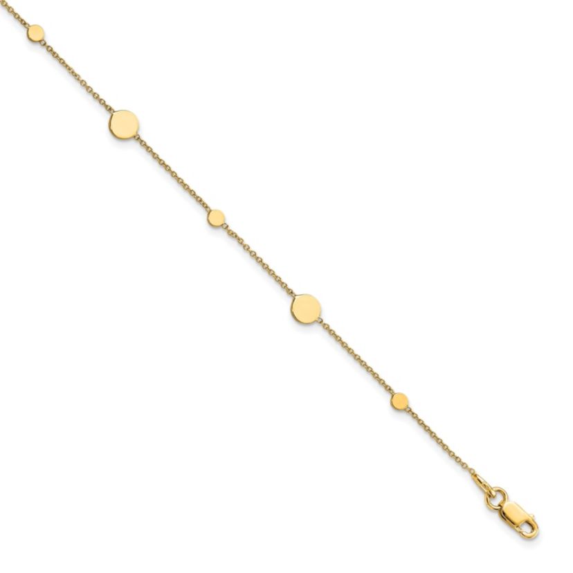 14K Gold Polished Disc with 1-inch Extension Anklet