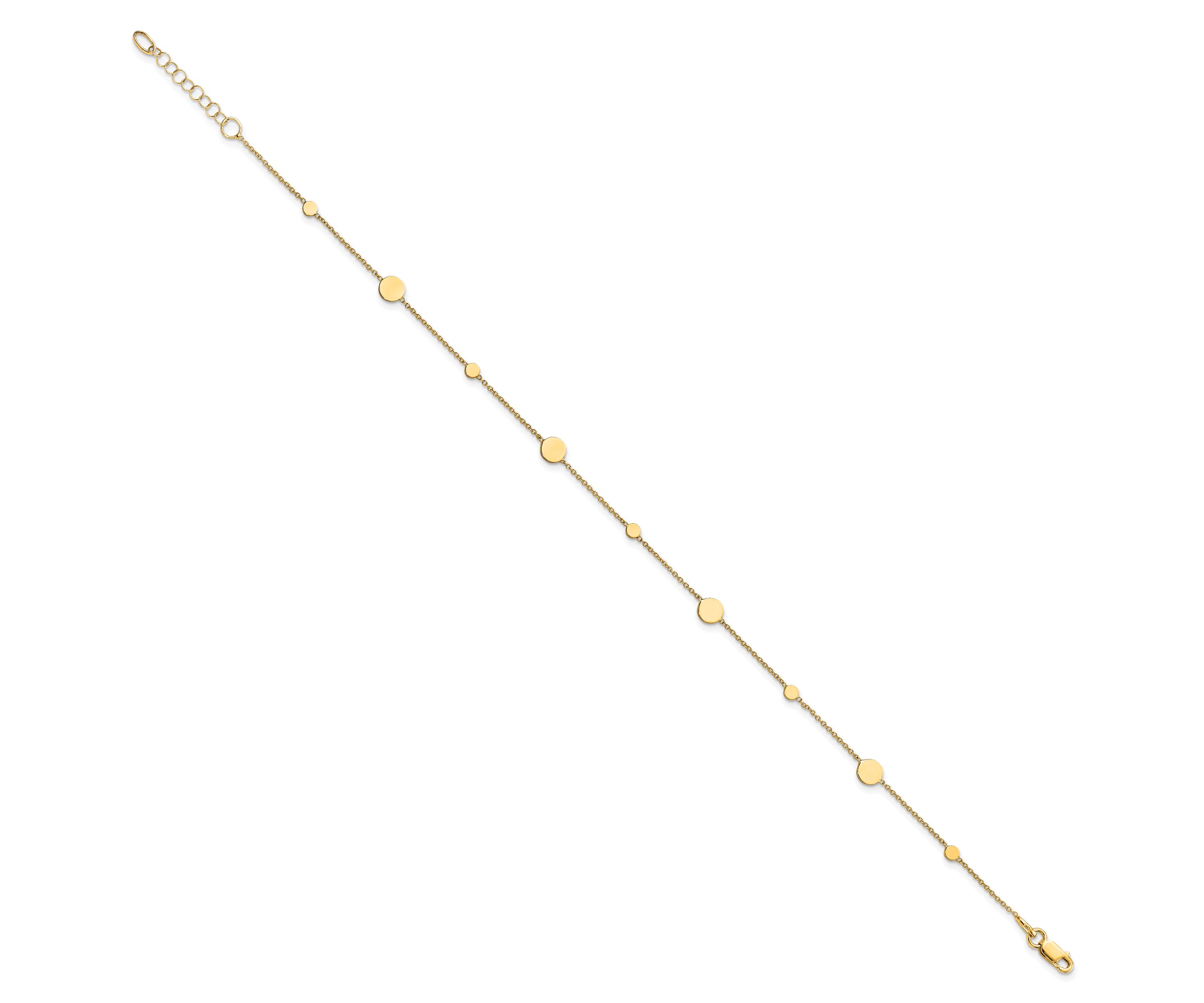 14K Gold Polished Disc with 1-inch Extension Anklet