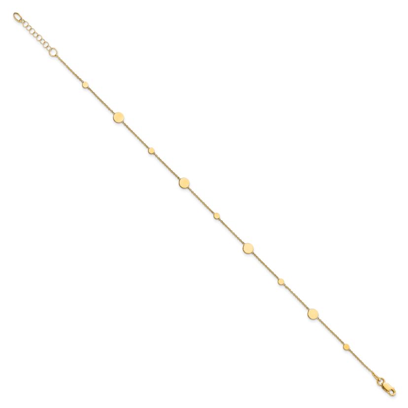14K Gold Polished Disc with 1-inch Extension Anklet