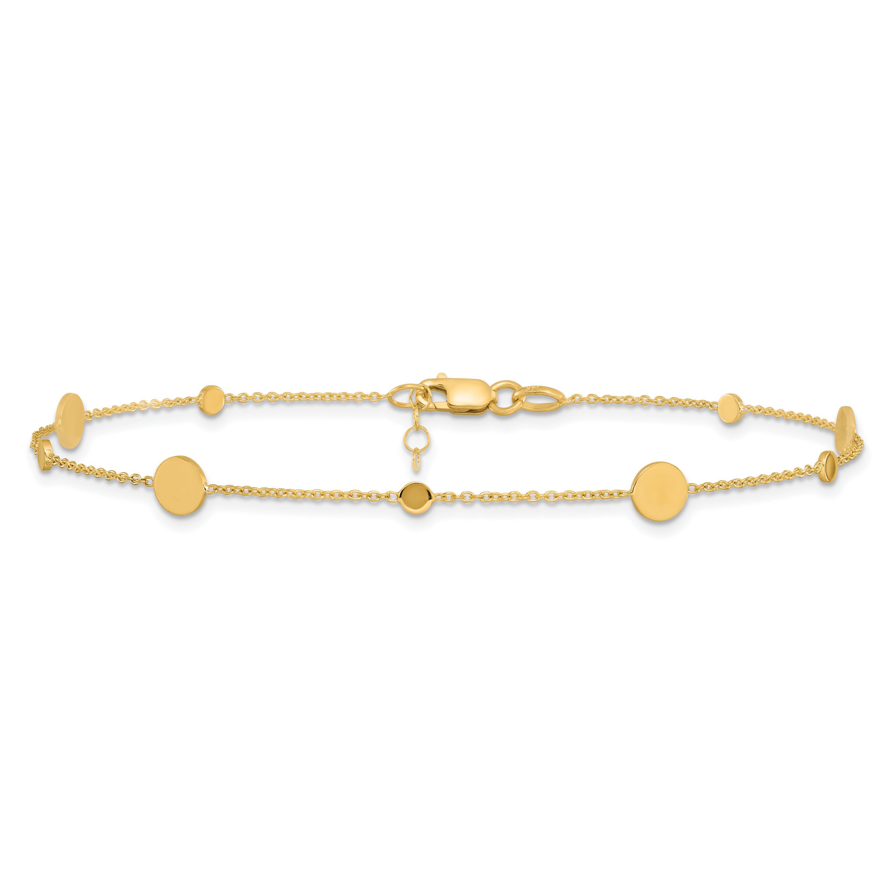 14K Gold Polished Disc with 1-inch Extension Anklet