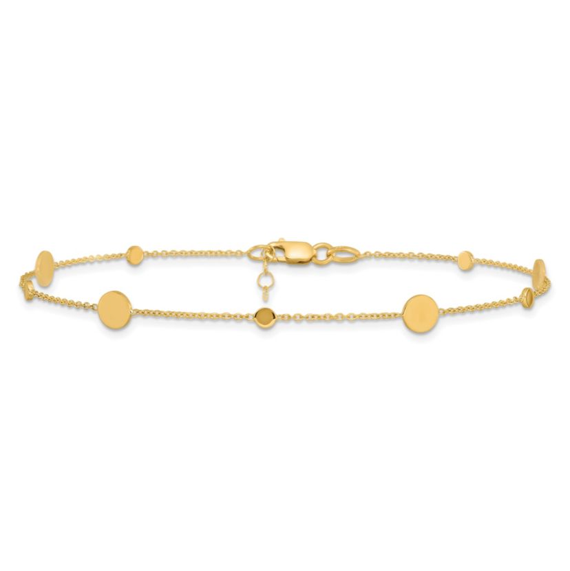 14K Gold Polished Disc with 1-inch Extension Anklet