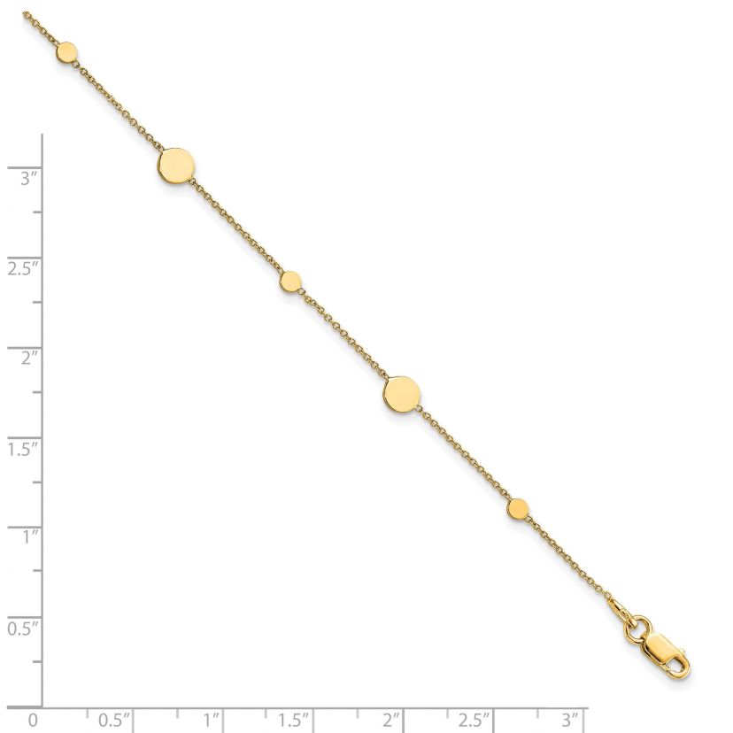 14K Gold Polished Disc with 1-inch Extension Anklet