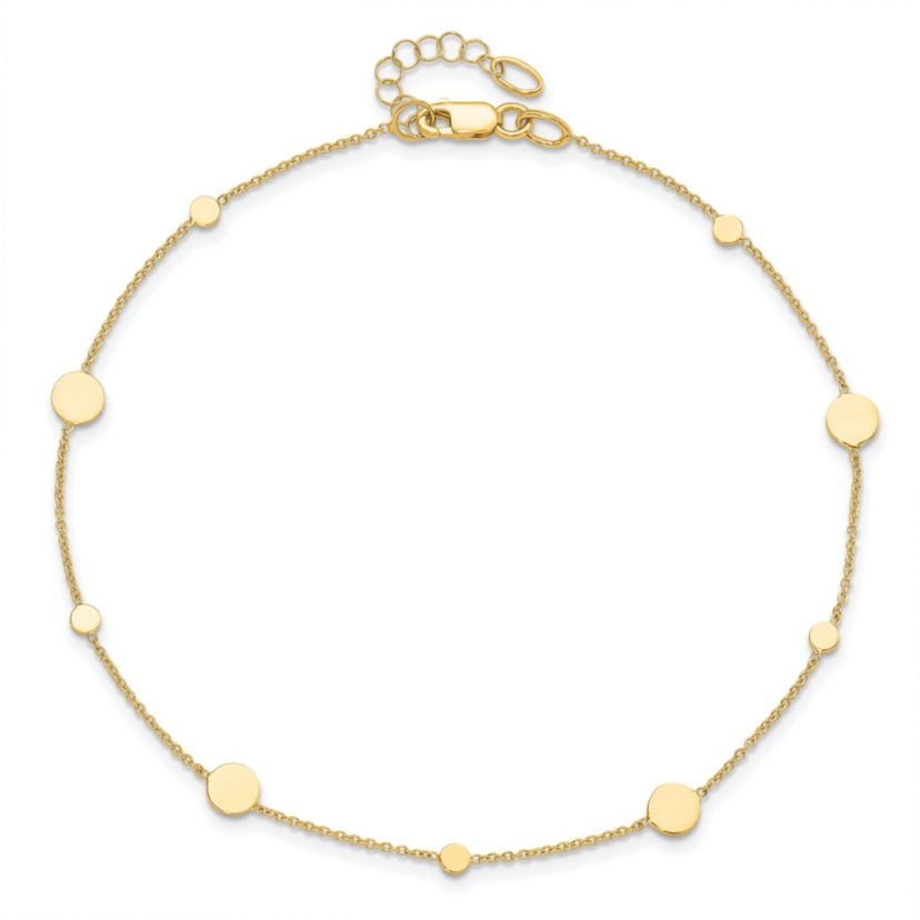 14K Gold Polished Disc with 1-inch Extension Anklet