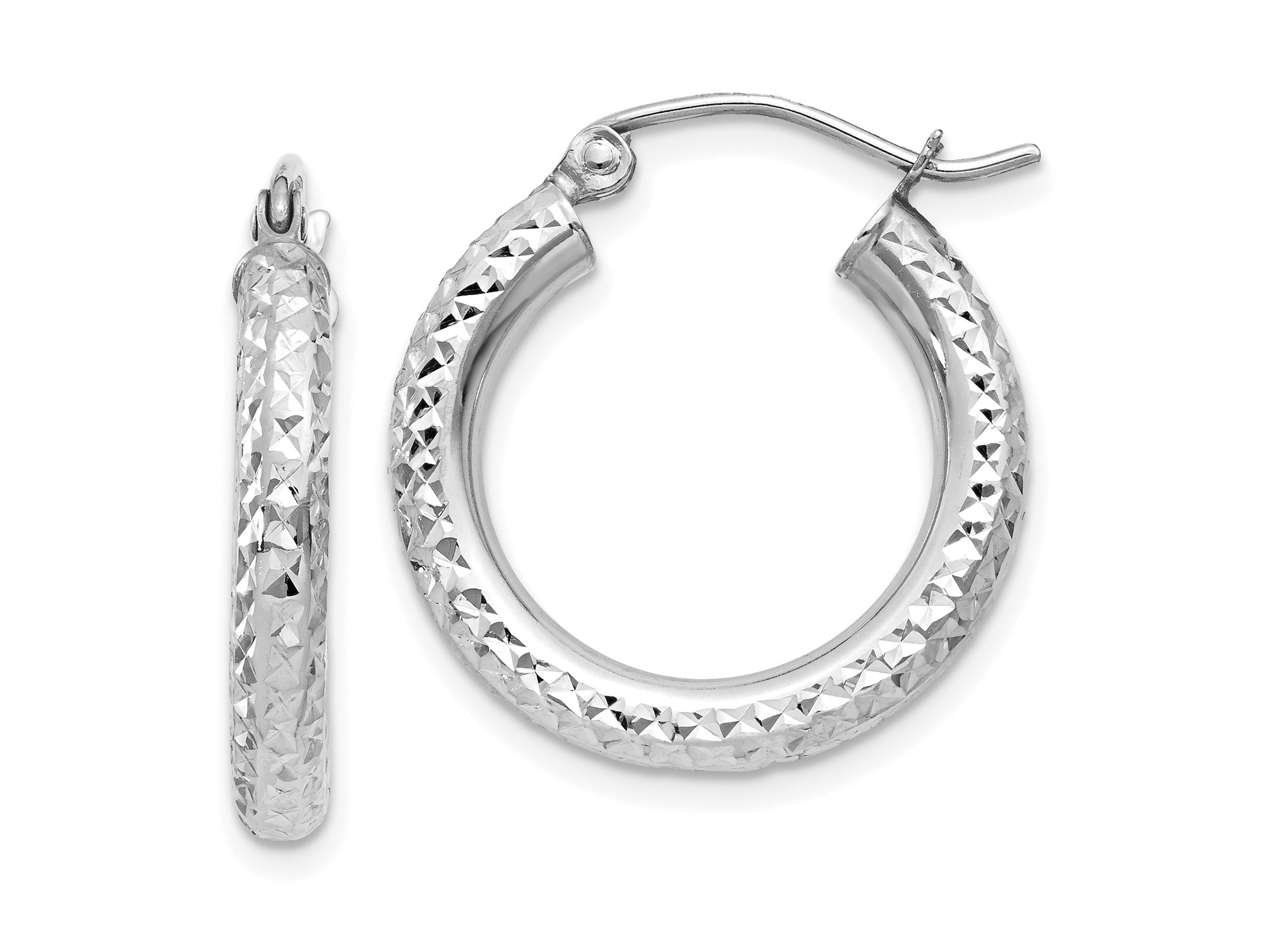 14K Gold Diamond-cut 3mm Round Hoop Earrings