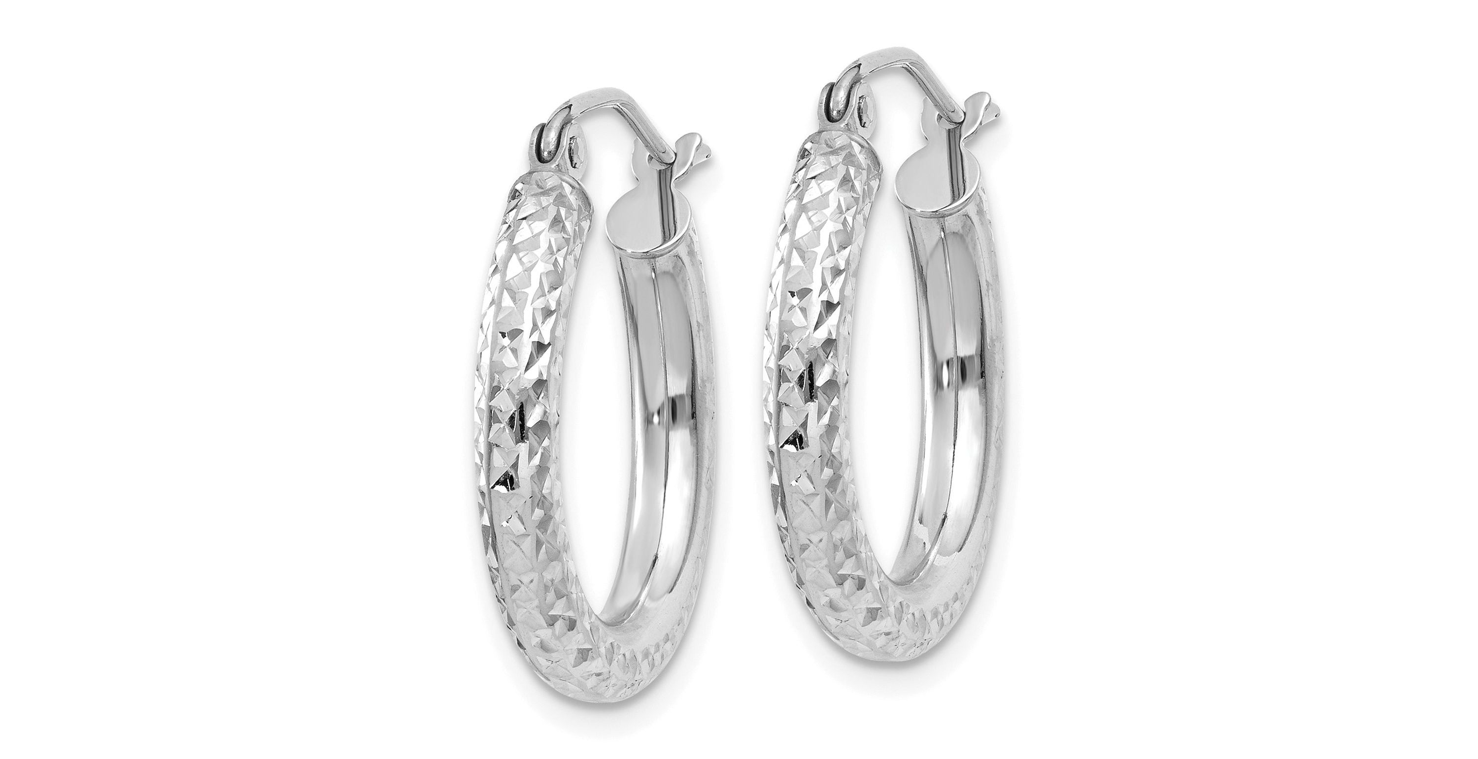 14K Gold Diamond-cut 3mm Round Hoop Earrings