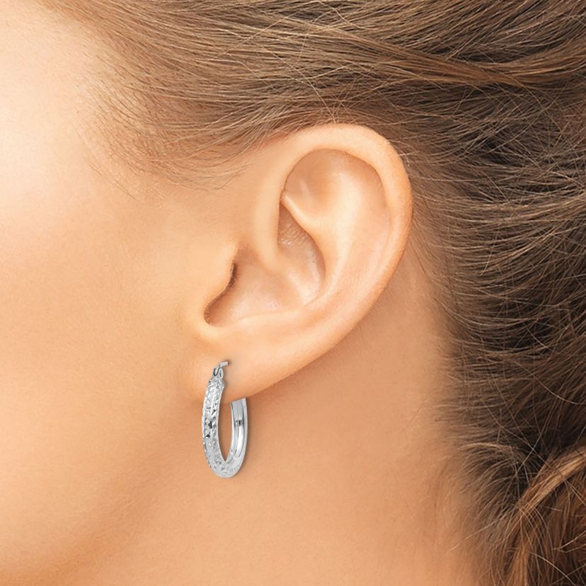 14K Gold Diamond-cut 3mm Round Hoop Earrings
