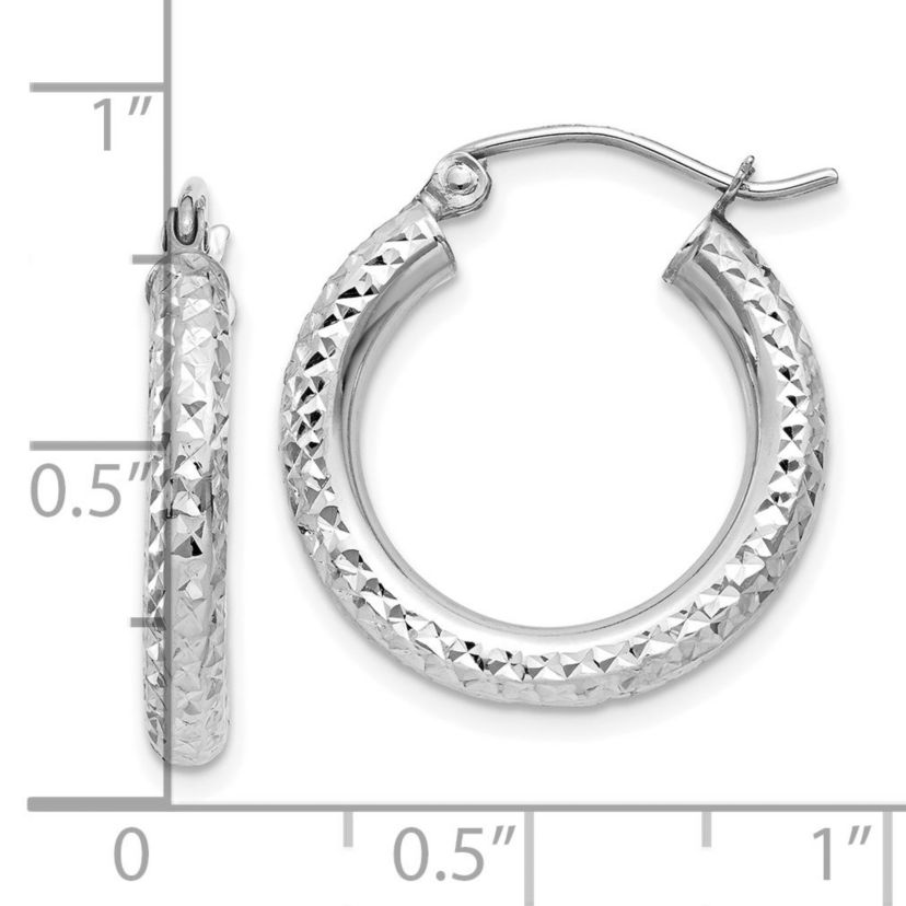 14K Gold Diamond-cut 3mm Round Hoop Earrings
