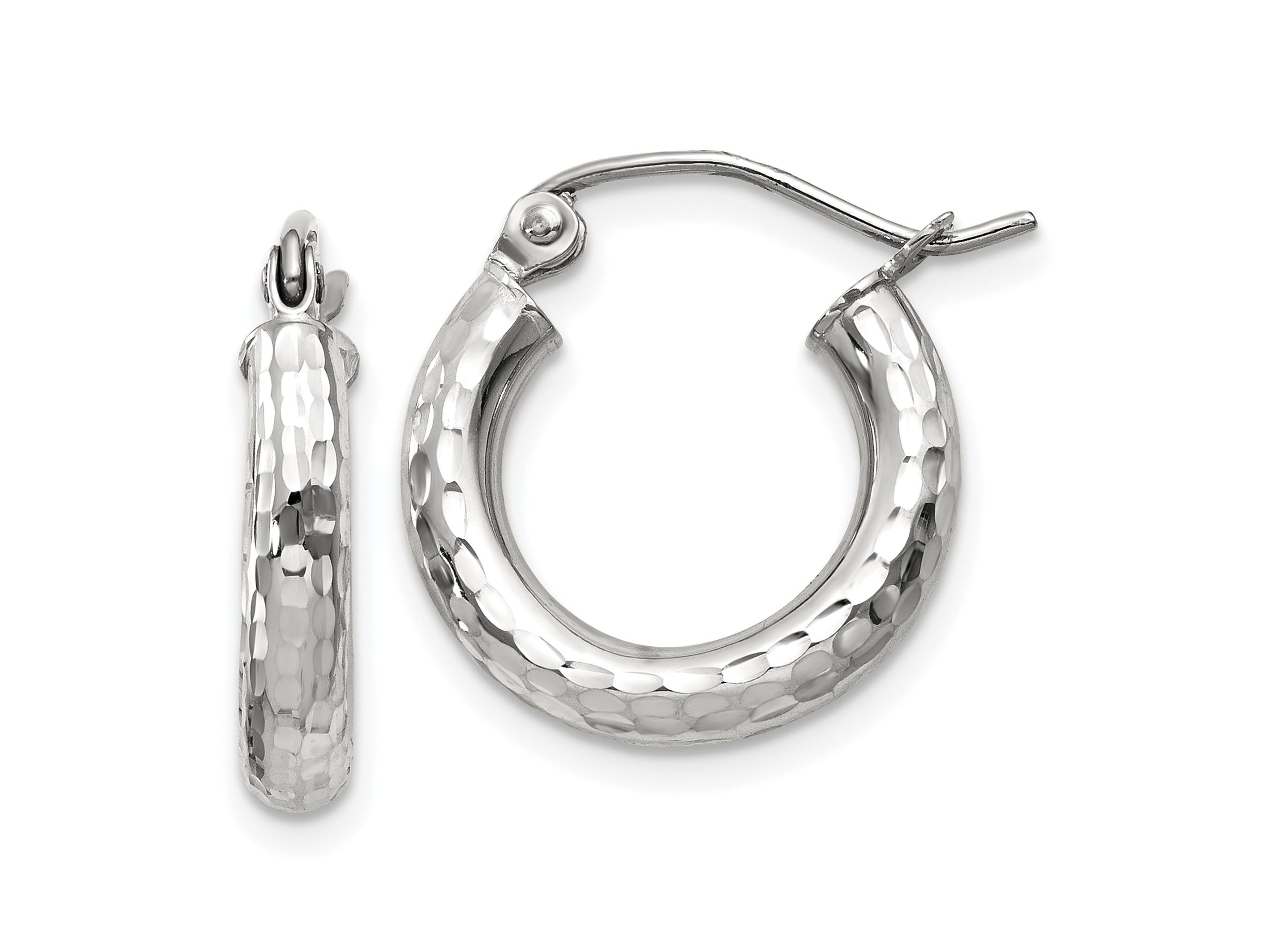 14K Gold Diamond-cut 3mm Round Hoop Earrings