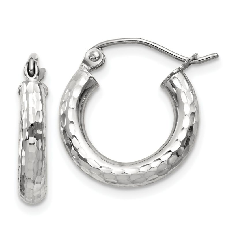 14K Gold Diamond-cut 3mm Round Hoop Earrings