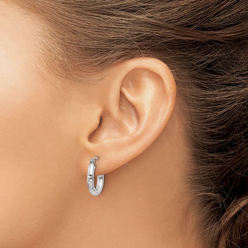 14K Gold Diamond-cut 3mm Round Hoop Earrings