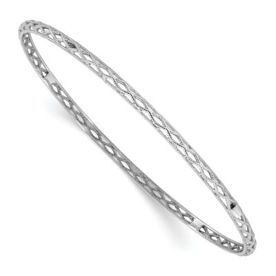 Belk & Co 14K Gold Polished and Textured Slip-on Bangle, White