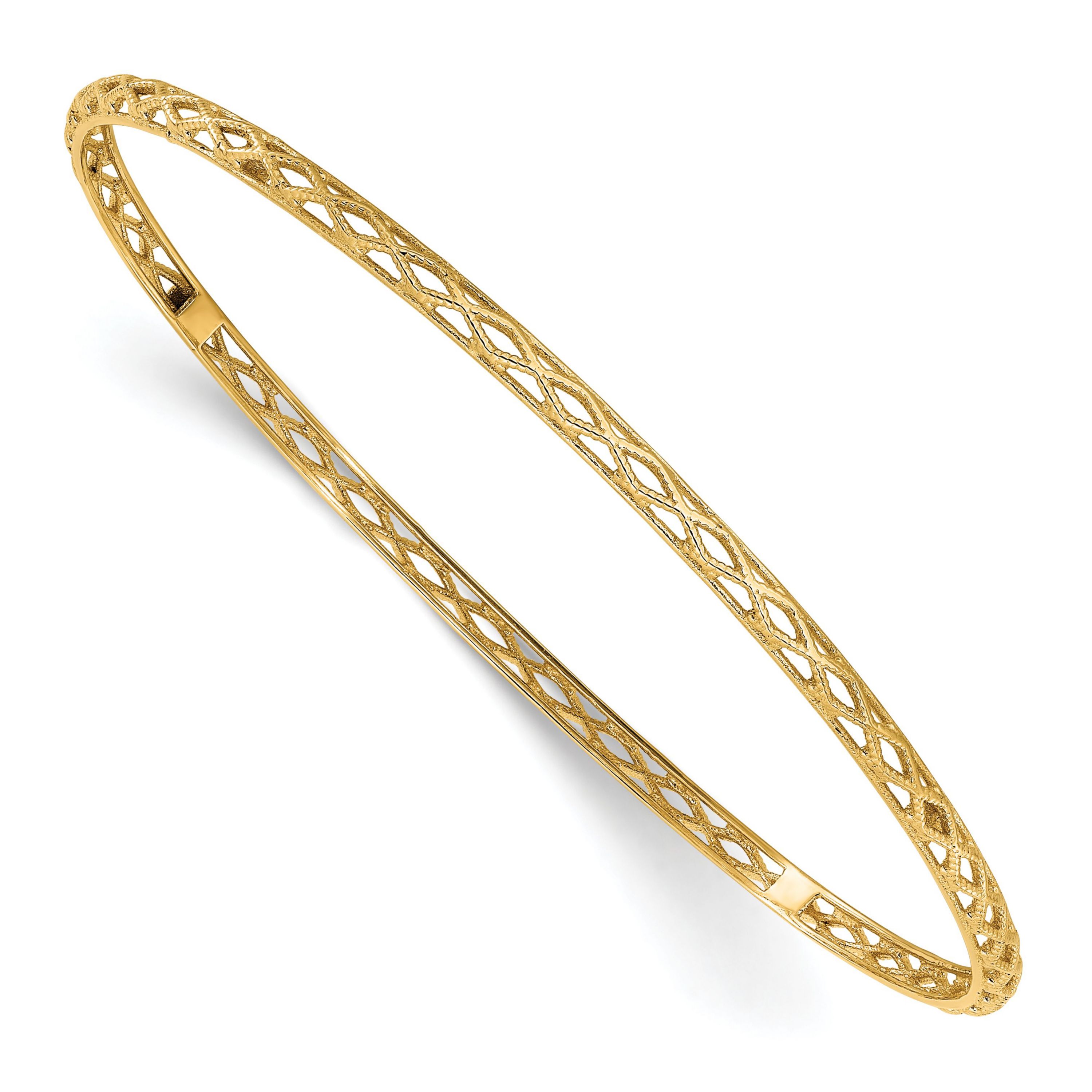 14K Gold Polished and Textured Slip-on Bangle