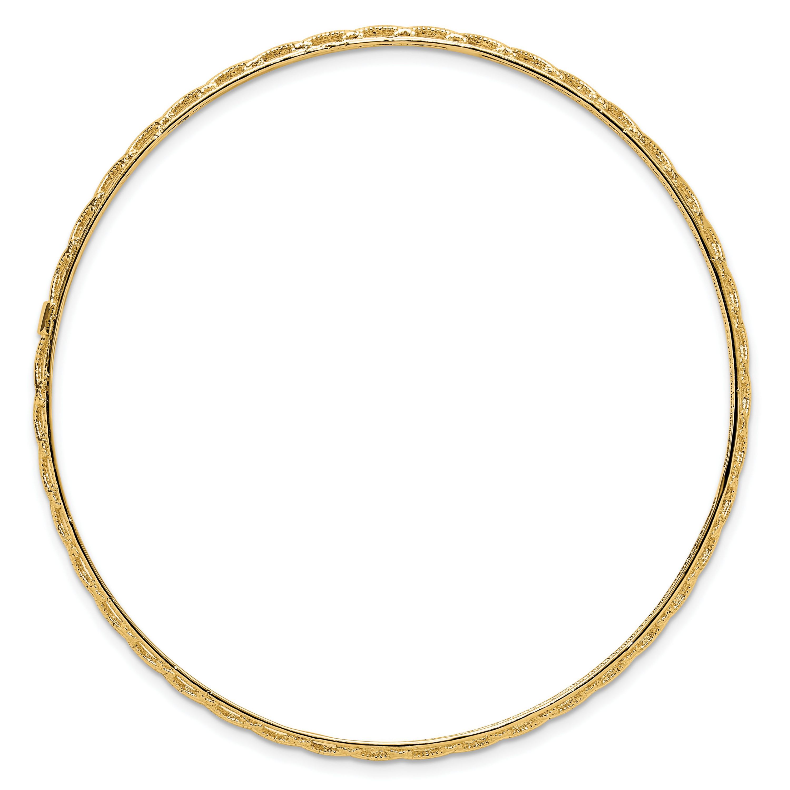 14K Gold Polished and Textured Slip-on Bangle