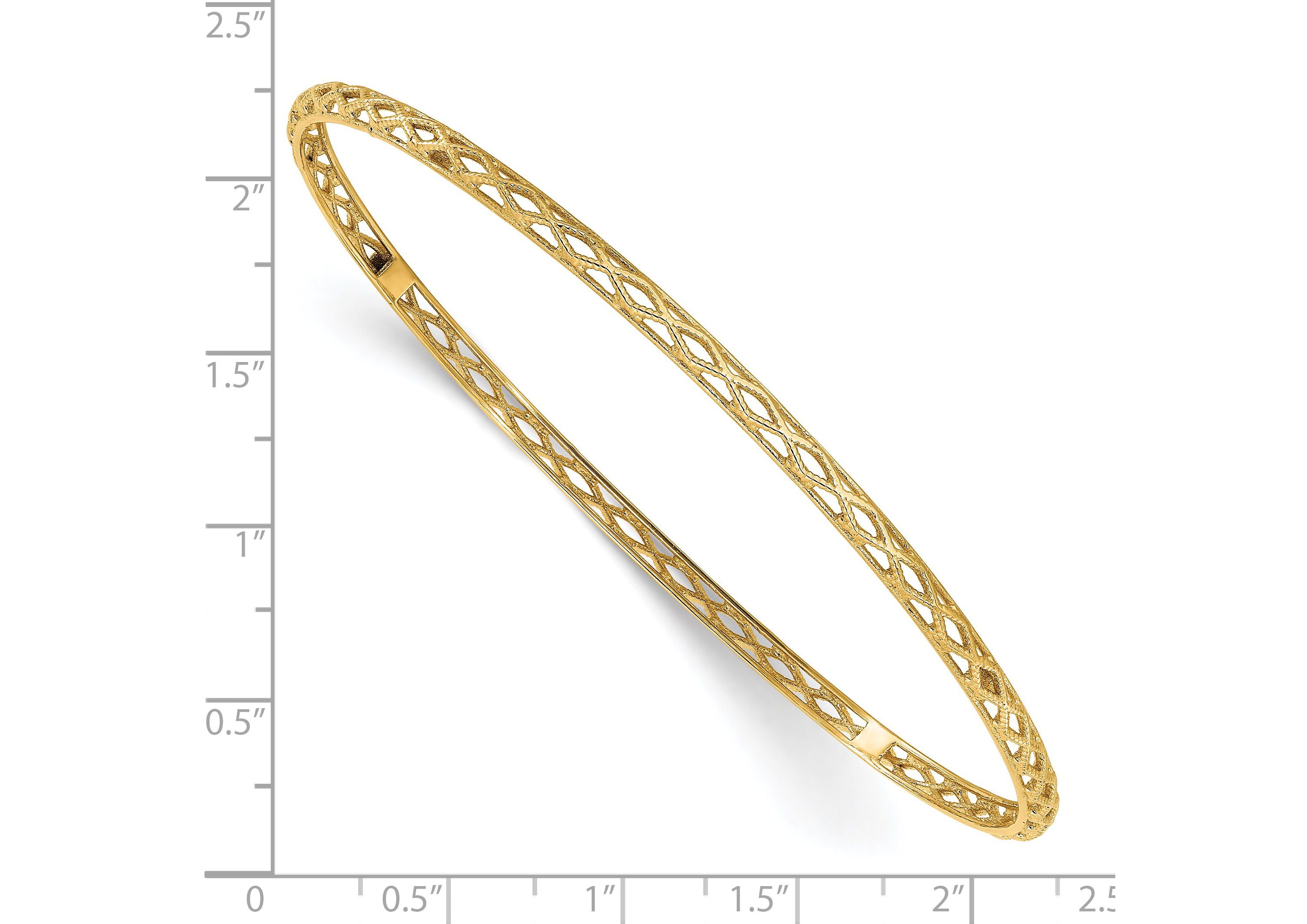 14K Gold Polished and Textured Slip-on Bangle