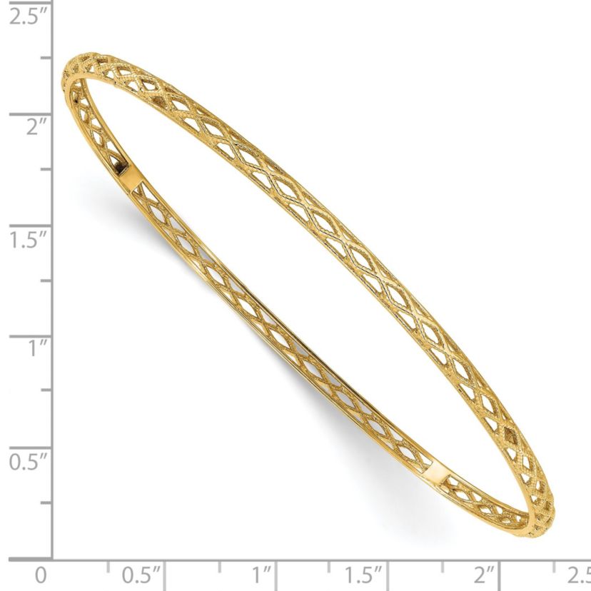 14K Gold Polished and Textured Slip-on Bangle