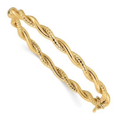 Belk & Co 14K Gold Polished and Textured Twisted Hinged Bangle, Yellow