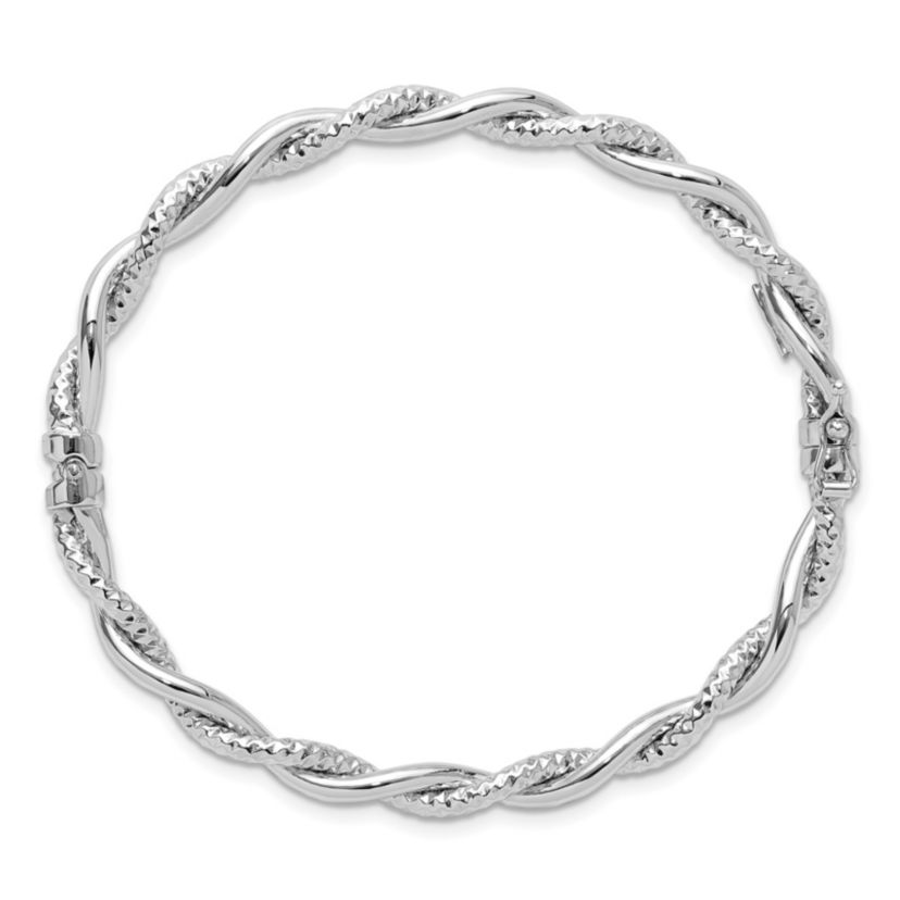 14K Gold Polished and Textured Twisted Hinged Bangle