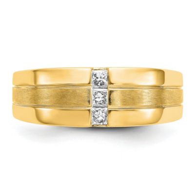 Lab Created 1/4 ct. t.w. Grown Diamond Polished and Satin Men's Ring 14K Yellow Gold