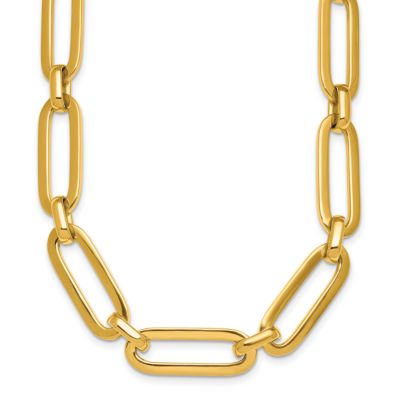 14K Yellow Gold 10mm Mixed Paper Clip Link 20 Inch Necklace