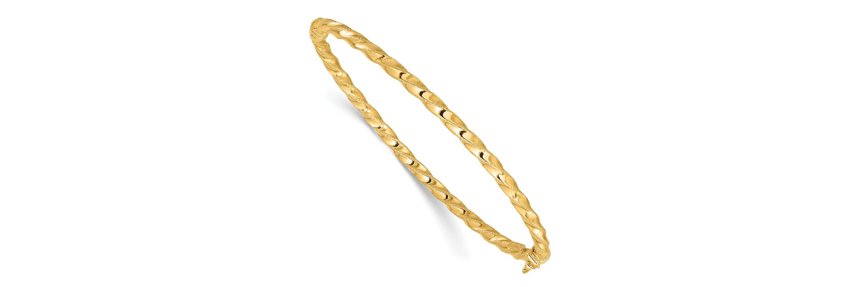 14K Twisted 3.2mm Hinged Bangle