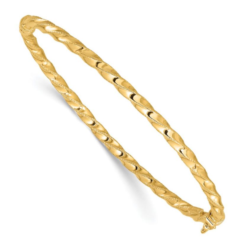 14K Twisted 3.2mm Hinged Bangle