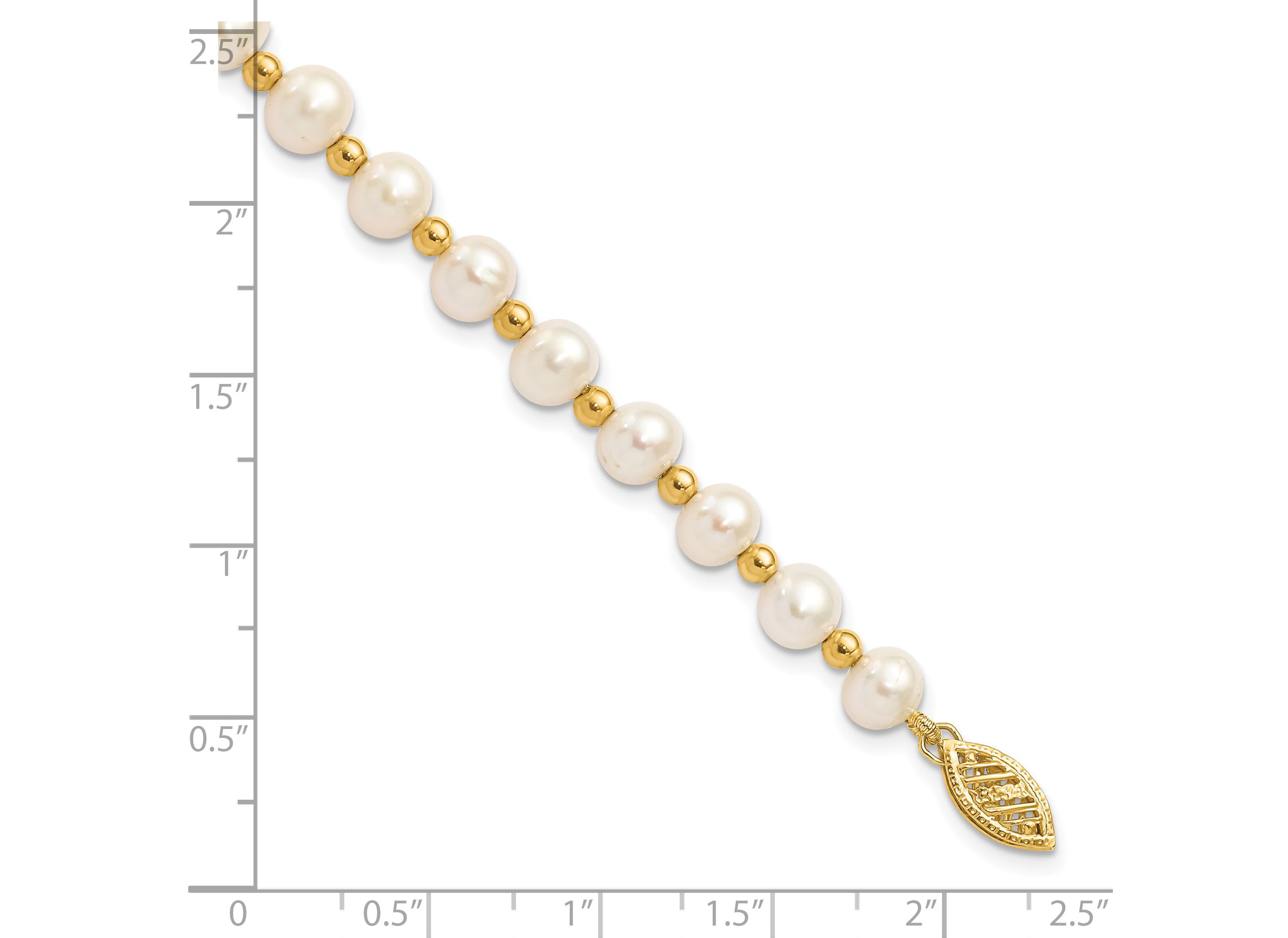 14K Yellow Gold 6-7mm White Near Round Freshwater Cultured Pearl Bead Necklace