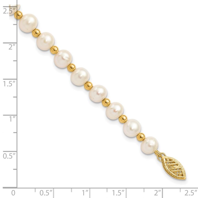 14K Yellow Gold 6-7mm White Near Round Freshwater Cultured Pearl Bead Necklace