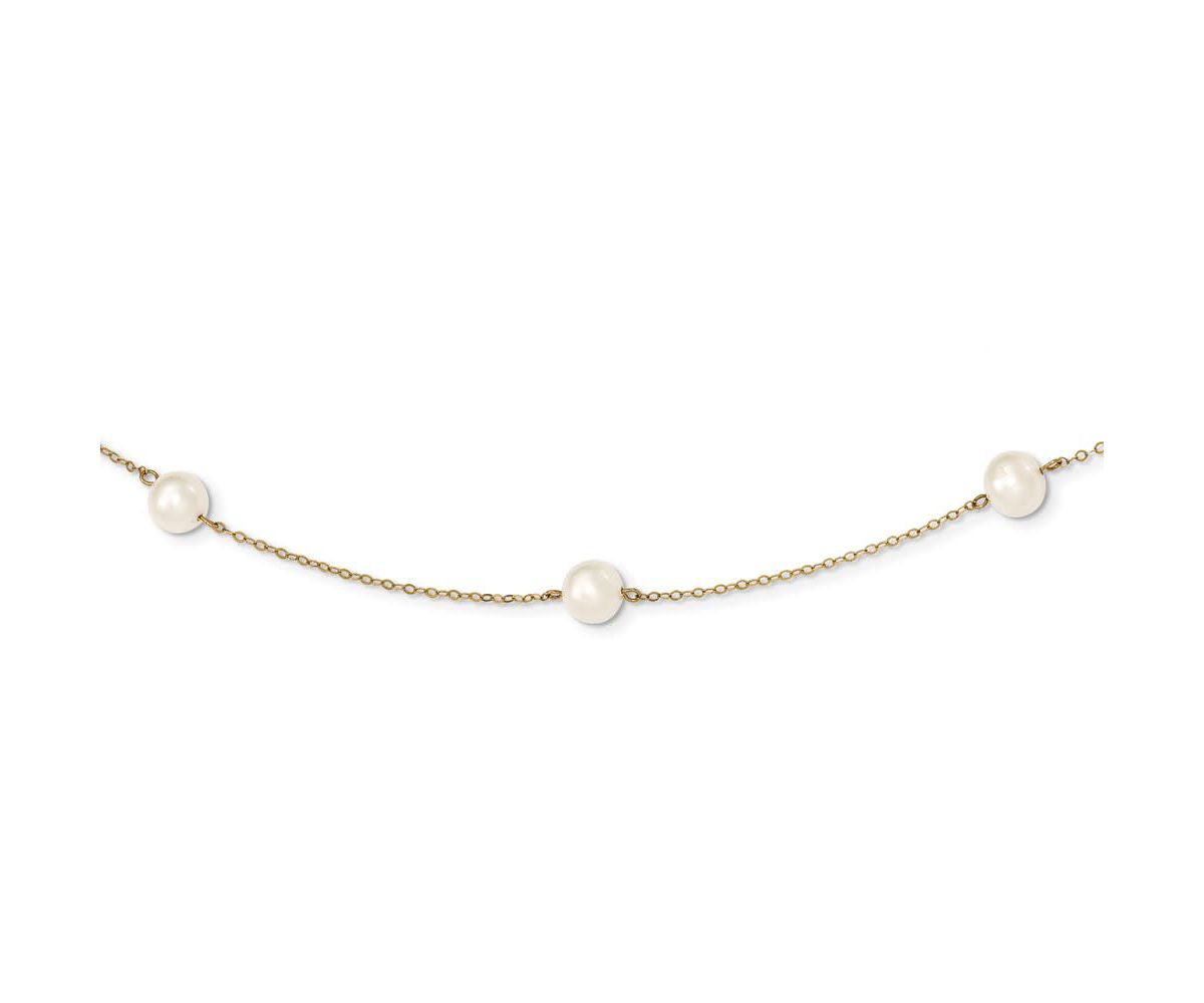 14K Yellow Gold 7-8mm White Near Round Freshwater Cultured Pearl 7-Station Necklace