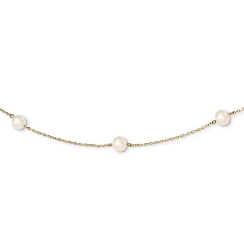 14K Yellow Gold 7-8mm White Near Round Freshwater Cultured Pearl 7-Station Necklace