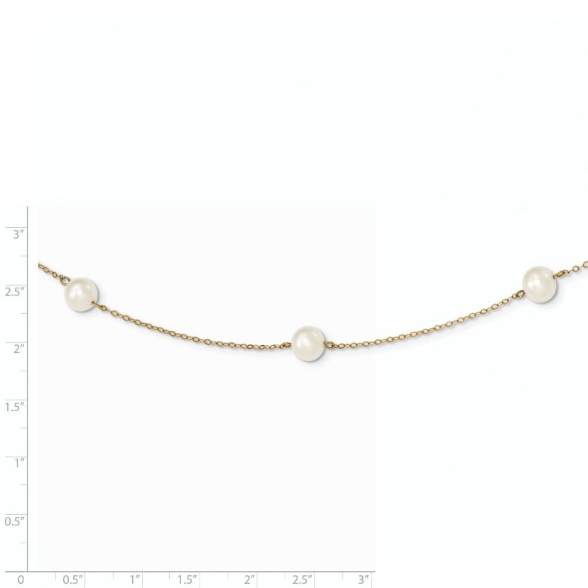 14K Yellow Gold 7-8mm White Near Round Freshwater Cultured Pearl 7-Station Necklace