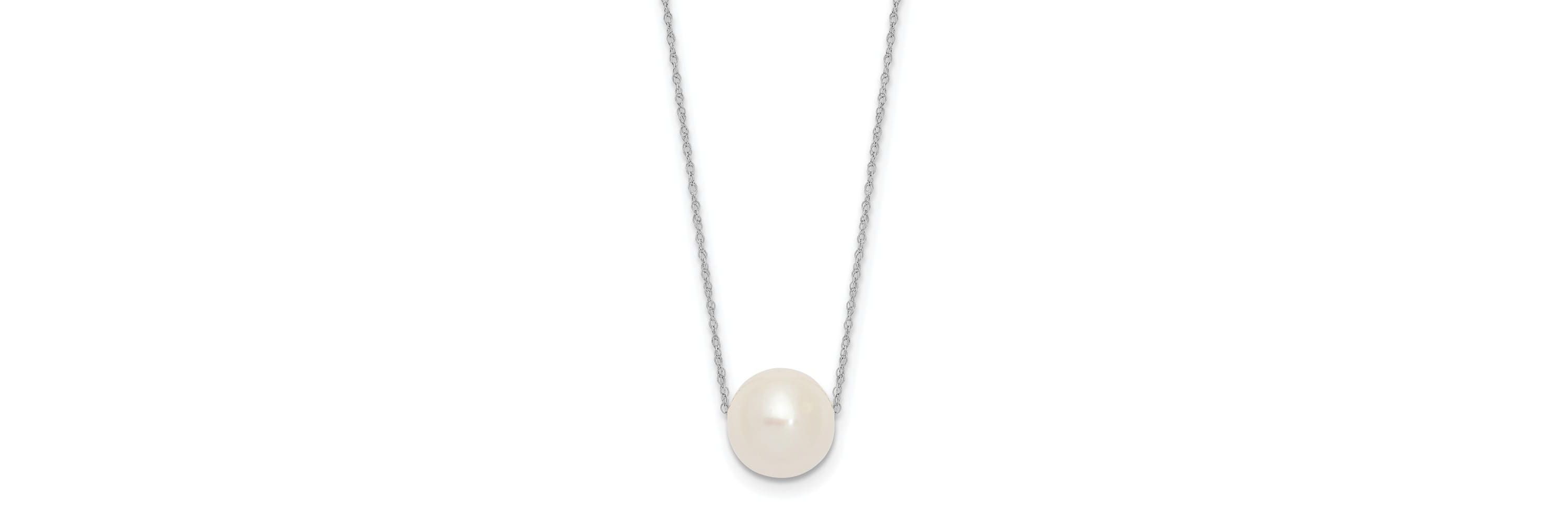 14K White Gold 10-11mm Round White Freshwater Cultured Pearl Rope Necklace