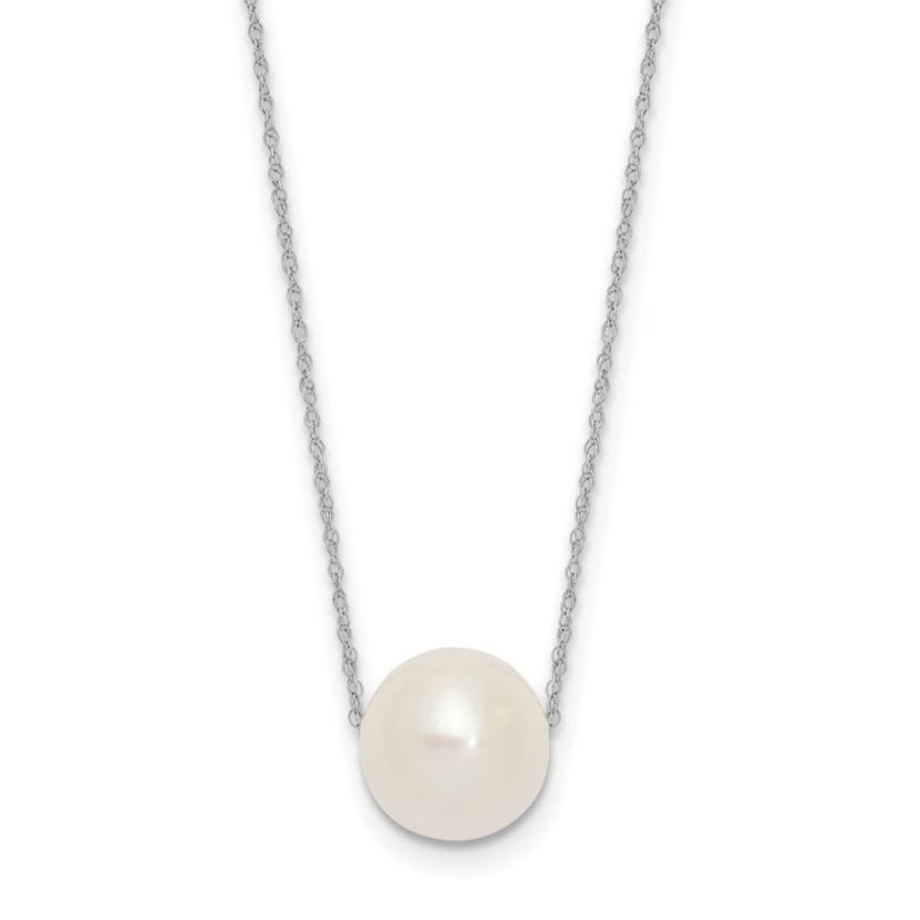 14K White Gold 10-11mm Round White Freshwater Cultured Pearl Rope Necklace