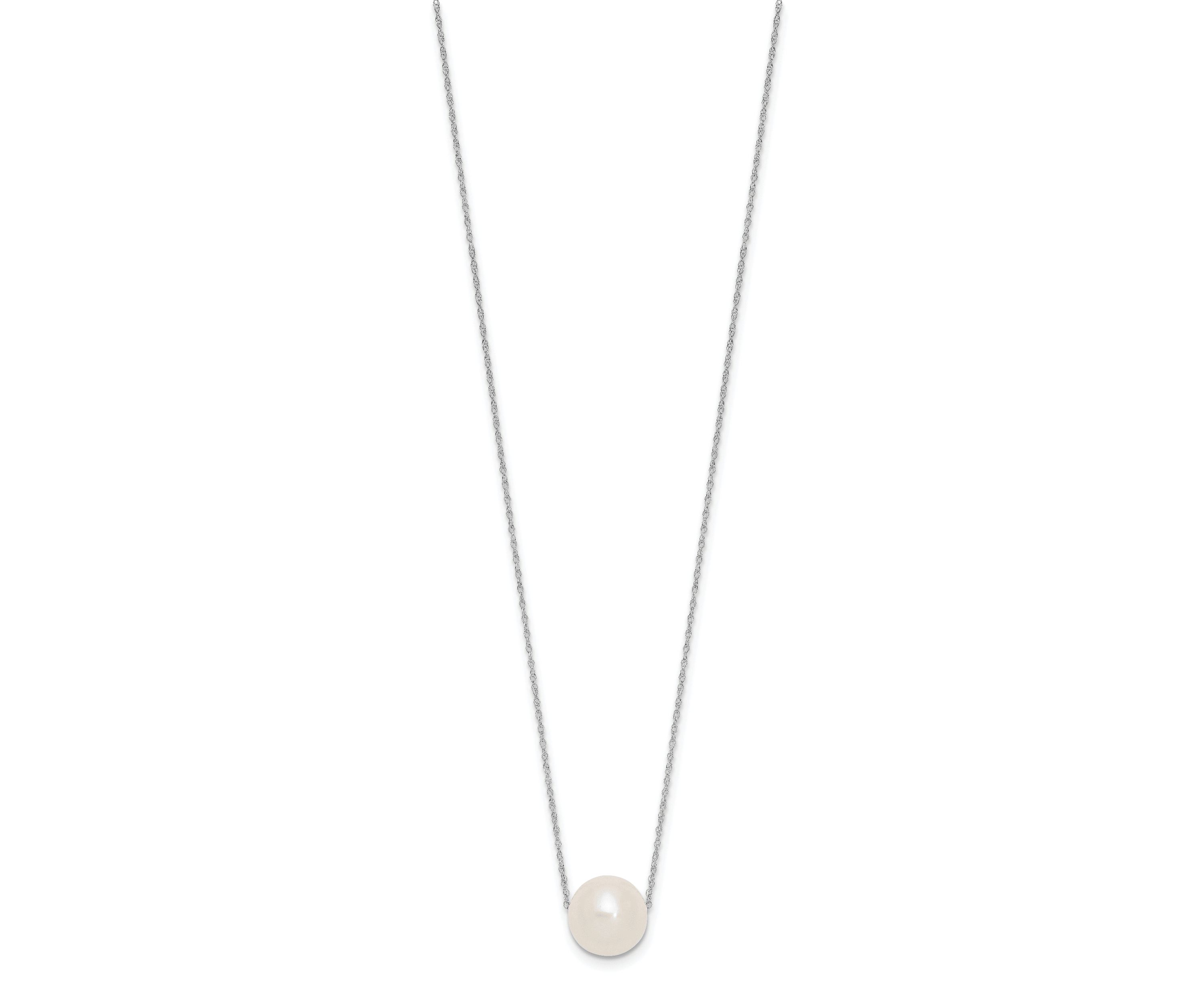14K White Gold 10-11mm Round White Freshwater Cultured Pearl Rope Necklace